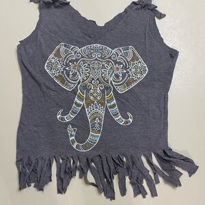 DIY Elephant Graphic Fringe Tank Top